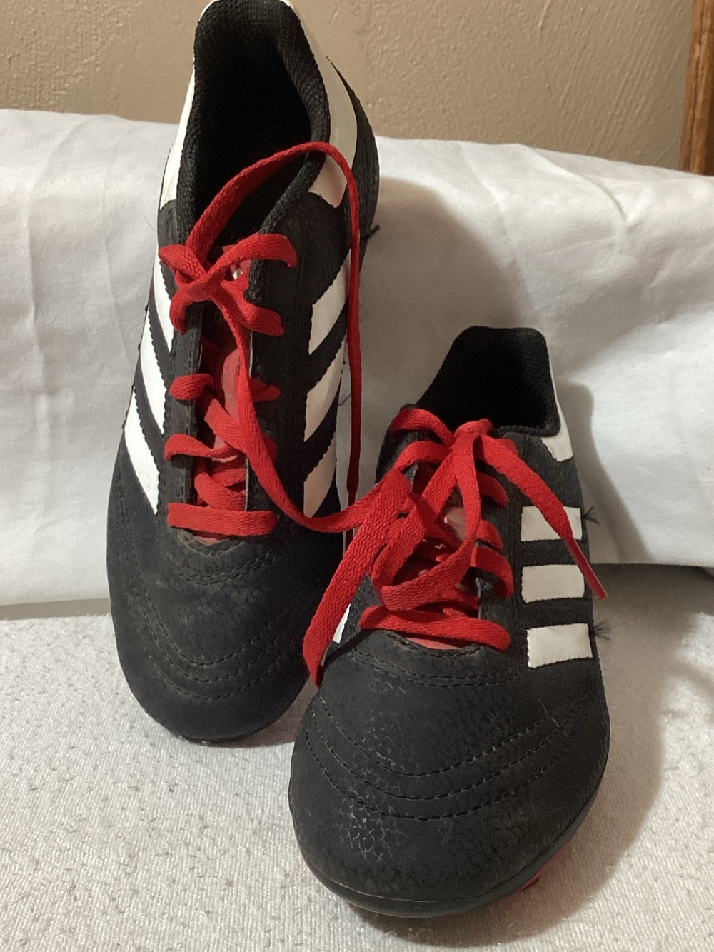 adidas Kids Black and White Sneakers with Red Laces